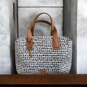 Fossil Blue and Tan Patterned Satchel